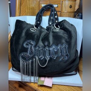 Vintage 2010 Juicy Couture Velour Chain Detail Large Tote - Black/Silver